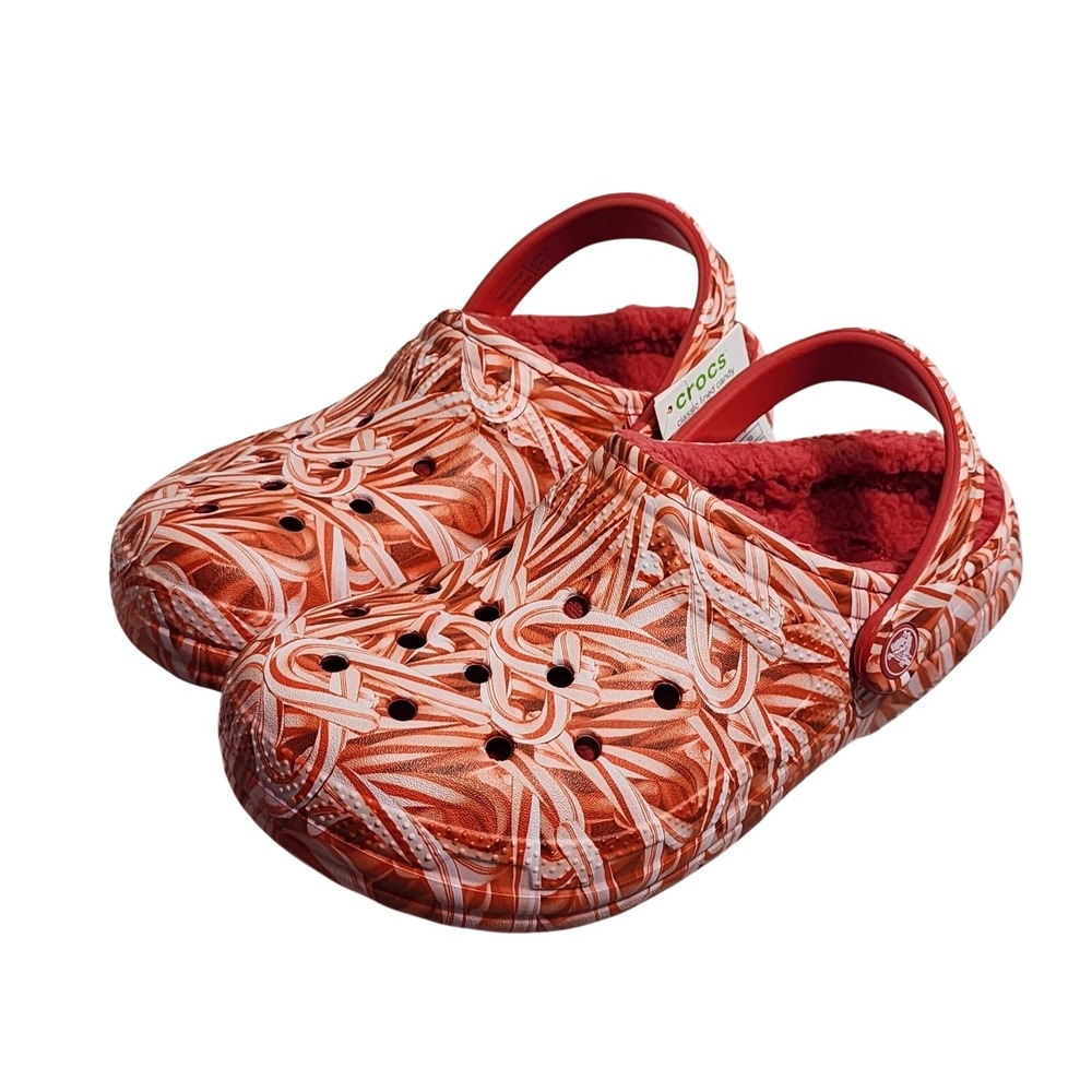 Crocs Classic Lined Candy Cane Clog Women's 7 Men's 5 Red White NWT 210741-6WC